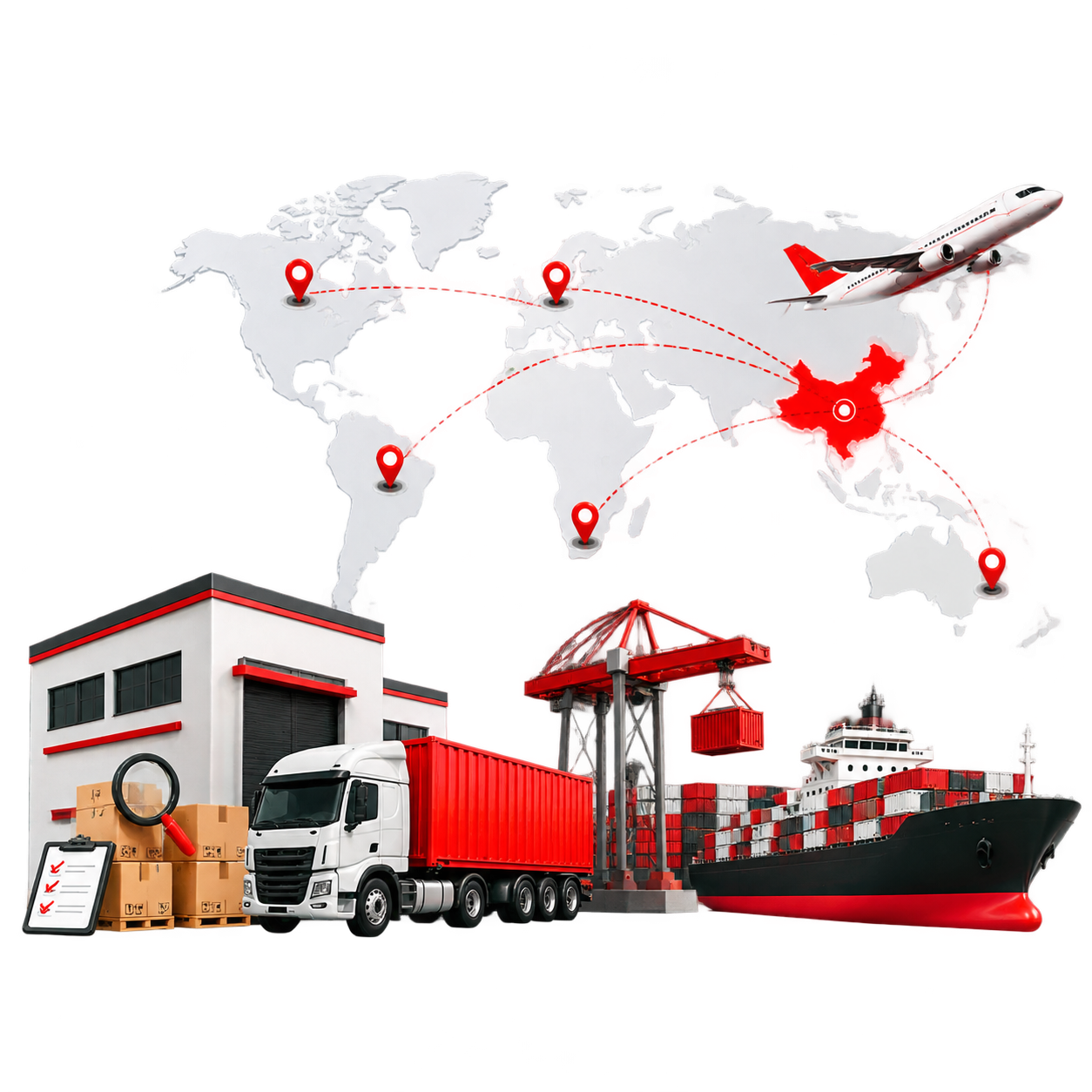 Letzsource supply chain: factory sourcing and vetting, sea, air and truck freight delivering worldwide